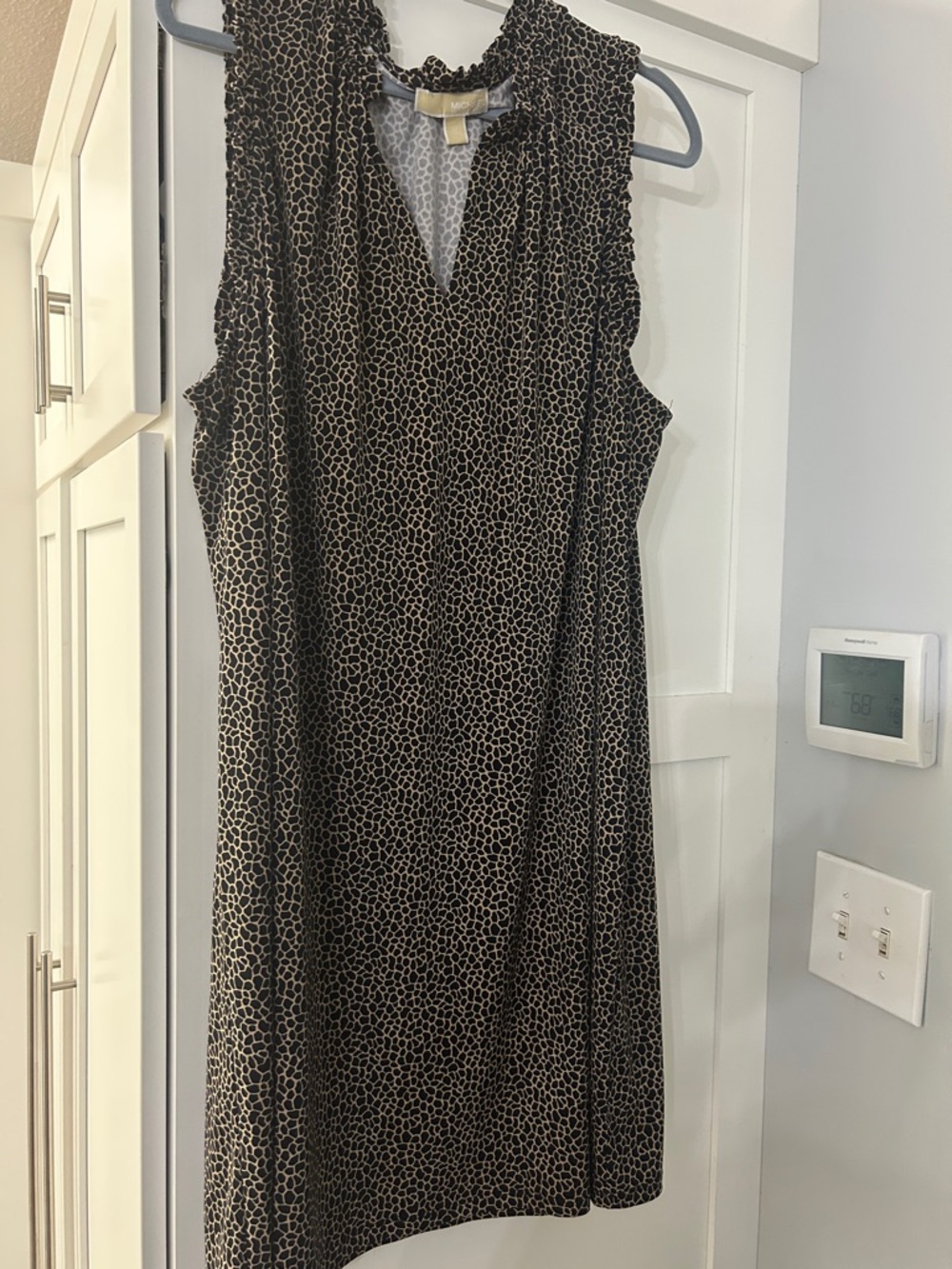Michael Kors Black and Beige Sleeveless Midi Dress
